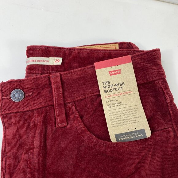 Levis 725 High-Rise Bootcut Womens Corduroy Pants Slim Fit Red Size 29x30 - Picture 5 of 11